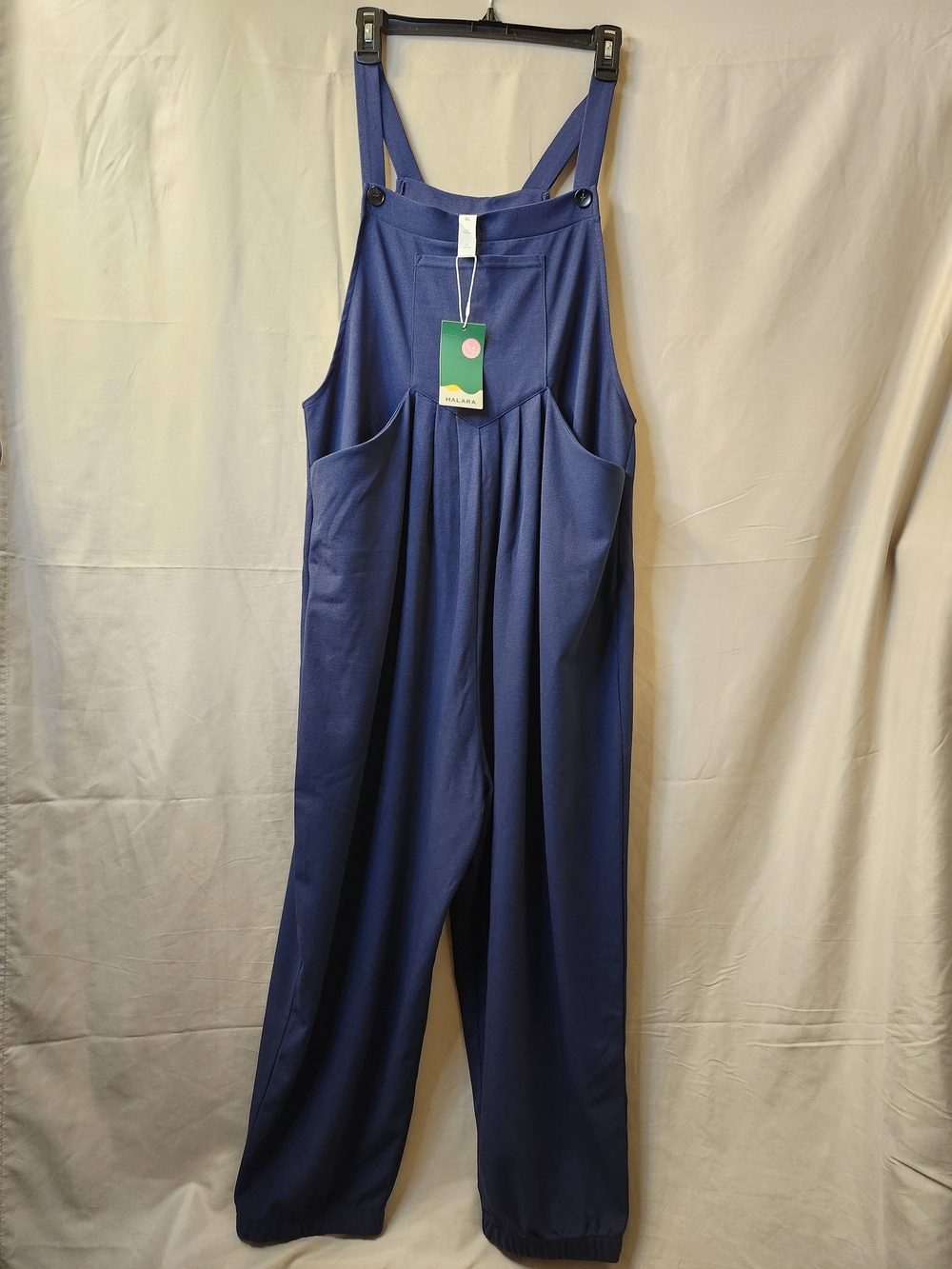 HALARA XL-Navy Waffle Wide-Leg Overall Jumpsuit with Front And Rear Pockets